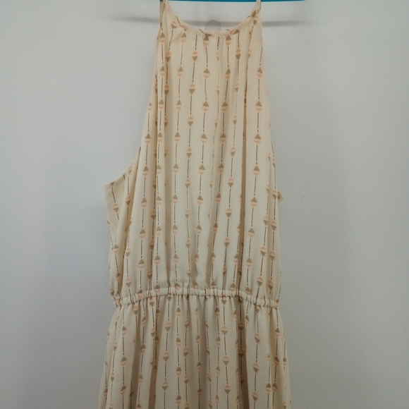 $168 Lucky Brand 100% Silk Geometric Print Maxi Dress L Boho Neutral - Picture 8 of 11